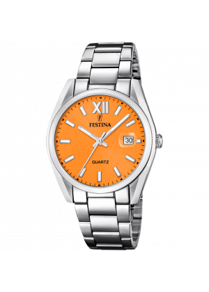 Reloj festina acero clásico f20683/7 naranja correa de acero inoxidable 316l, hombre