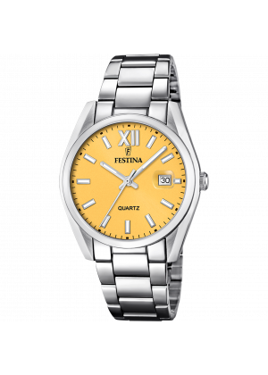 Reloj festina acero clásico f20683/8 amarillo correa de acero inoxidable 316l, hombre