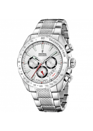 Reloj festina timeless chronograph f20668/1 blanco correa de acero inoxidable 316l, hombre