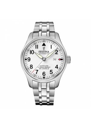 Reloj festina swiss made automatic f20151/a plateado correa de acero inoxidable 316l, hombre