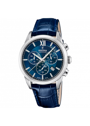 Reloj festina swiss made chrono swiss made f20041/2 azul correa de cuero, hombre