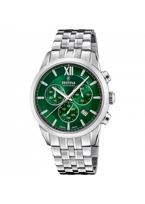 Reloj festina swiss made chrono swiss made f20040/3 verde correa de acero inoxidable 316l, hombre