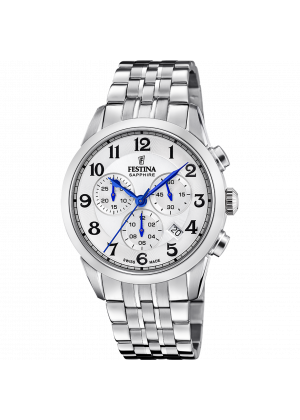 Reloj festina swiss made chrono swiss made f20040/1 blanco correa de acero inoxidable 316l, hombre