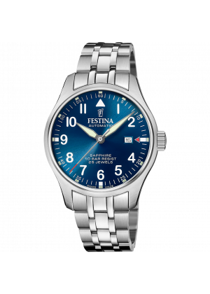 Reloj festina swiss made automatic f20151/c azul correa de acero inoxidable 316l, hombre