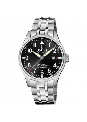 Reloj festina swiss made automatic f20151/d negro correa de acero inoxidable 316l, hombre