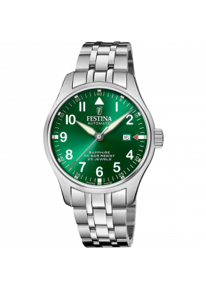 Reloj festina swiss made automatic f20151/b verde correa de acero inoxidable 316l, hombre