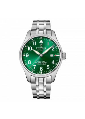 Reloj festina swiss made automatic f20151/b verde correa de acero inoxidable 316l, hombre