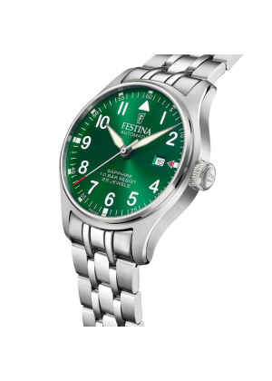 Reloj festina swiss made automatic f20151/b verde correa de acero inoxidable 316l, hombre