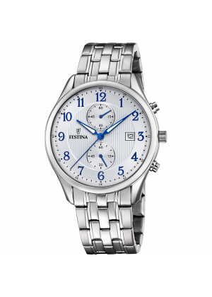 Reloj festina timeless chronograph f6854/a blanco correa de acero inoxidable 316l, hombre