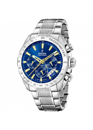 Reloj festina timeless chronograph f20668/2 azul correa de acero inoxidable 316l, hombre