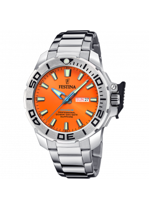 Reloj festina diver f20665/5 naranja correa de acero inoxidable 316l, hombre